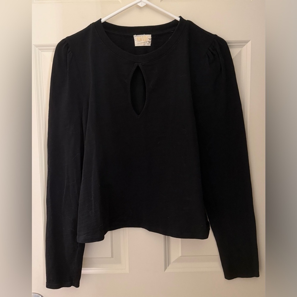 Nation LTD 100% Cotton Made In Peru Keyhole Long Sleeve Tee, Black, M